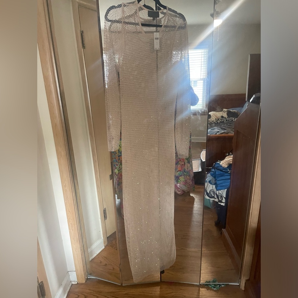 ✨ Sunday In Brooklyn anthropologie mesh rhinestone maxi dress slip NWT 1X Nude - Picture 6 of 17